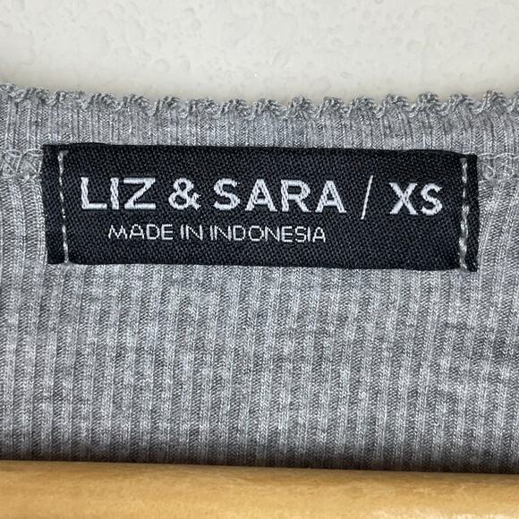 Liz‎ & Sara Ribbed V-Neck Long Sleeve Top Gray XS Y2K Stretchy Basic - Picture 4 of 5